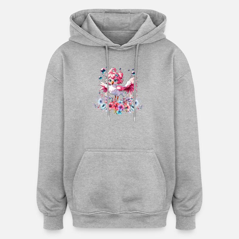 Flamant rose mignon - Sweat à capuche oversize unisexe - gris chiné