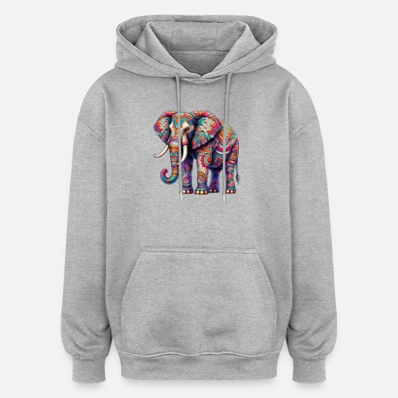 Éléphant - Sweat à capuche oversize unisexe - gris chiné