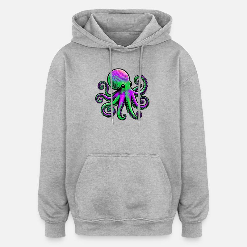 Krake - Oversized Unisex Hoodie - Grau meliert