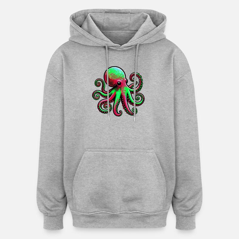 Krake - Oversized Unisex Hoodie - Grau meliert