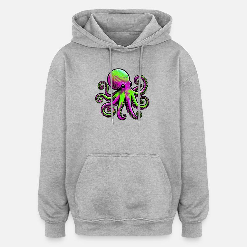 Pieuvre - Sweat à capuche oversize unisexe - gris chiné