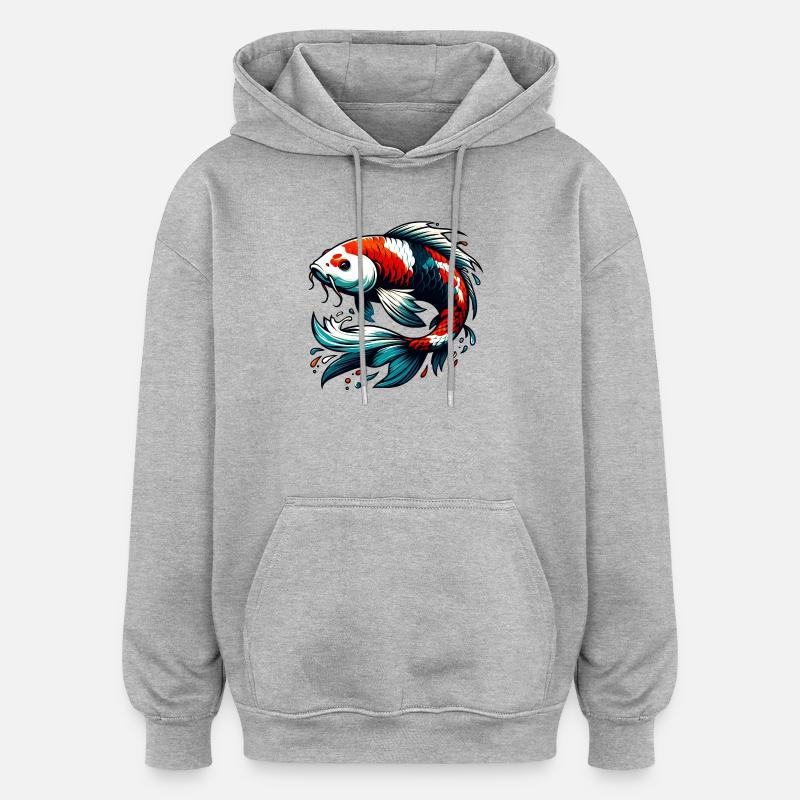 Carpe koï - Sweat à capuche oversize unisexe - gris chiné