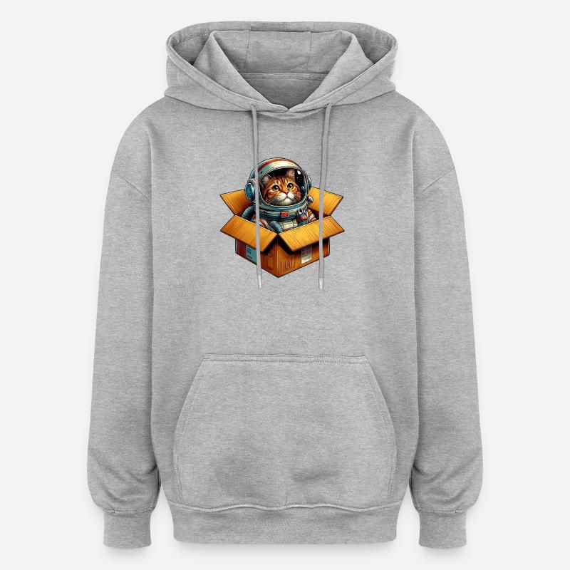 Chat astronaute - Sweat à capuche oversize unisexe - gris chiné
