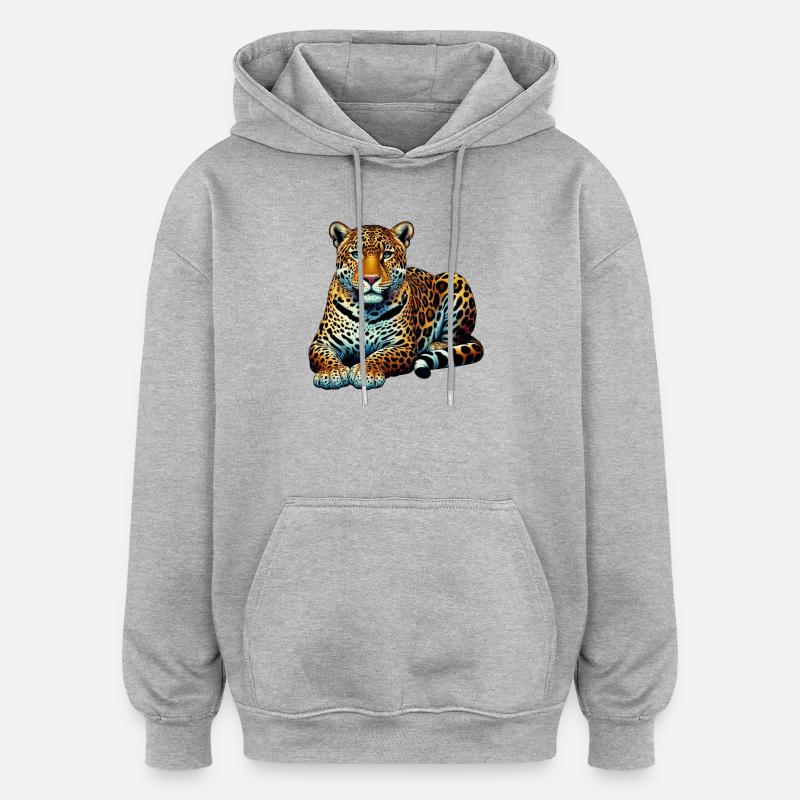 Léopard - Sweat à capuche oversize unisexe - gris chiné