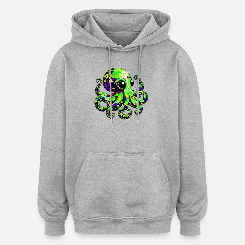Pieuvre - Sweat à capuche oversize unisexe - gris chiné