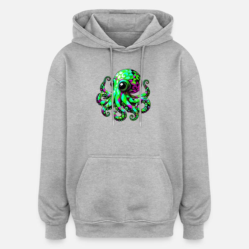 Pieuvre - Sweat à capuche oversize unisexe - gris chiné