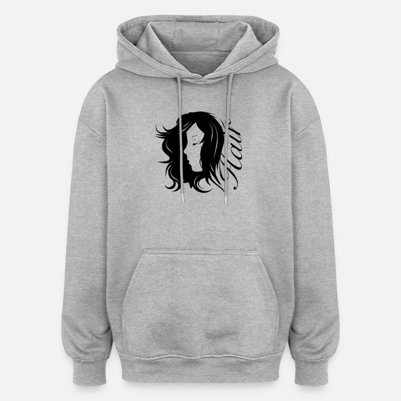 Mädchen Silhouette mit Typografie-Haar - Oversized Unisex Hoodie - Grau meliert