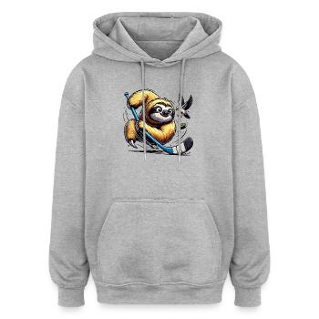 Joueur De Hockey Sur Glace Paresseux Avec Slapstick Et Puck - Sweat à capuche oversize unisexe - gris chiné - Devant - Noah (186cm)
