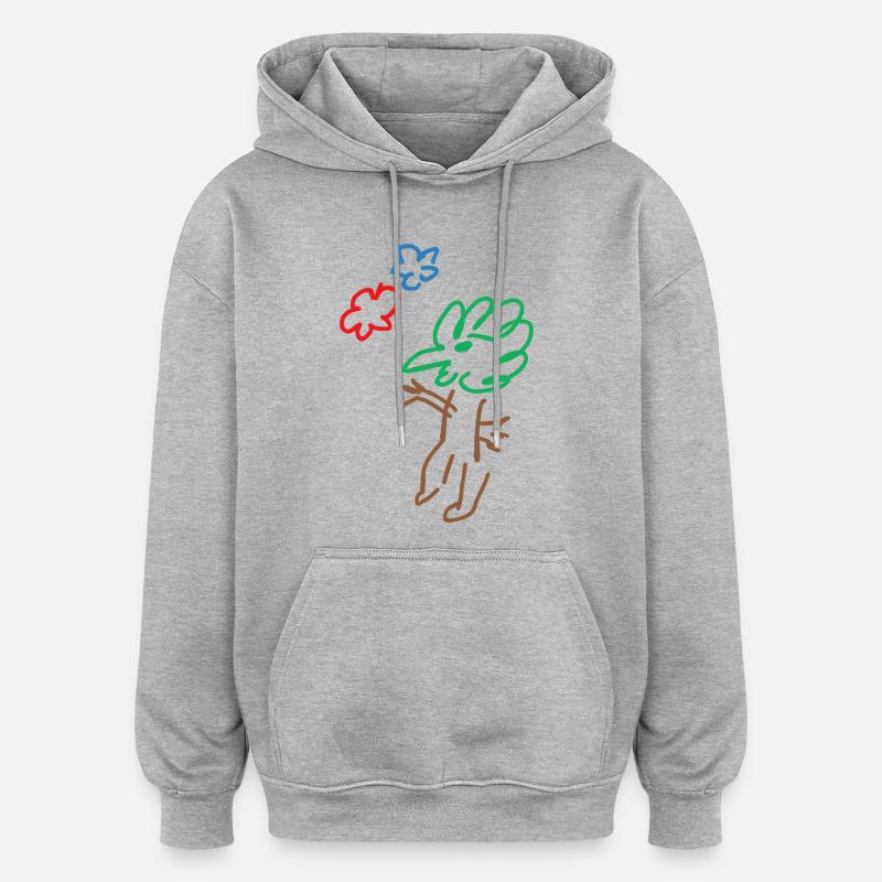 Oiseau - Oiseau - Arbre - Arbre - Nature - Abstrait - Sweat à capuche oversize unisexe - gris chiné