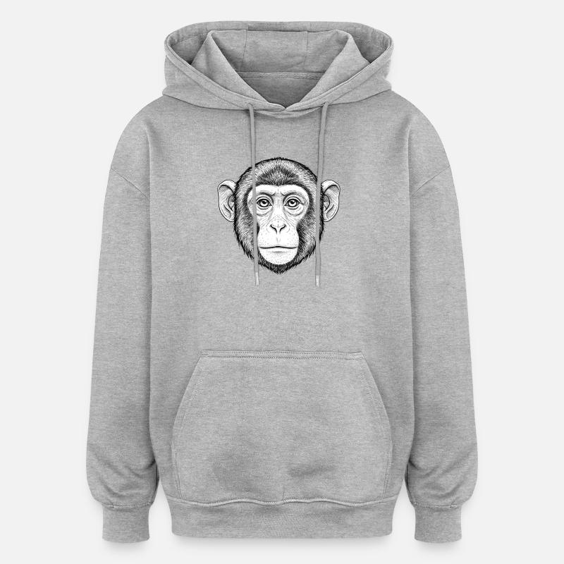 Portrait de singe expressif - Sweat à capuche oversize unisexe - gris chiné
