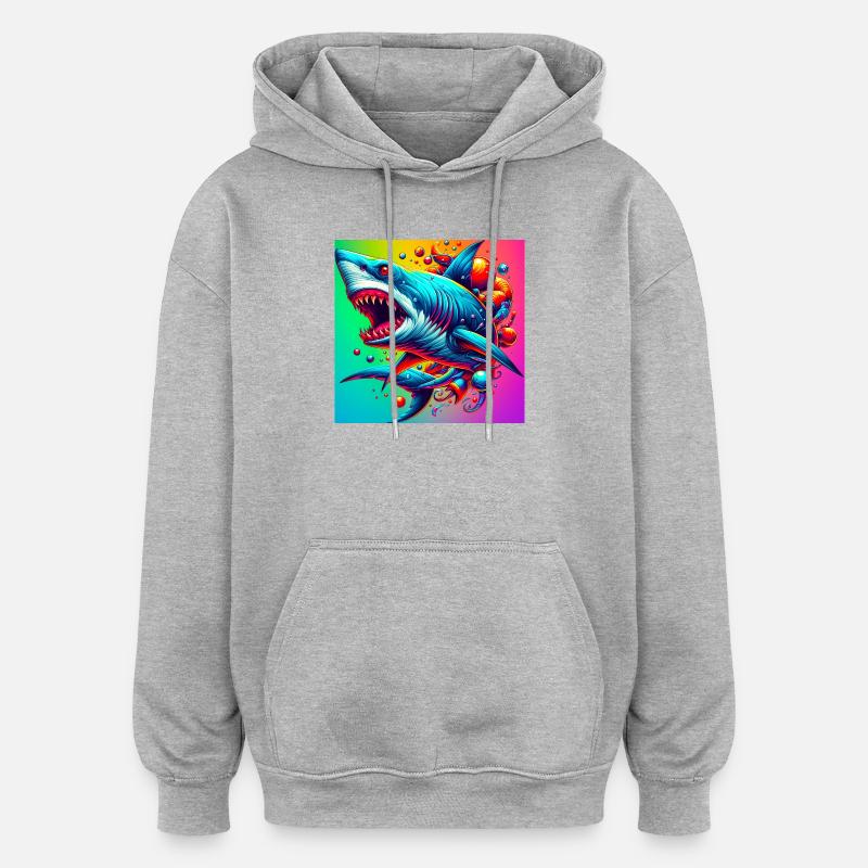 Requin - Sweat à capuche oversize unisexe - gris chiné