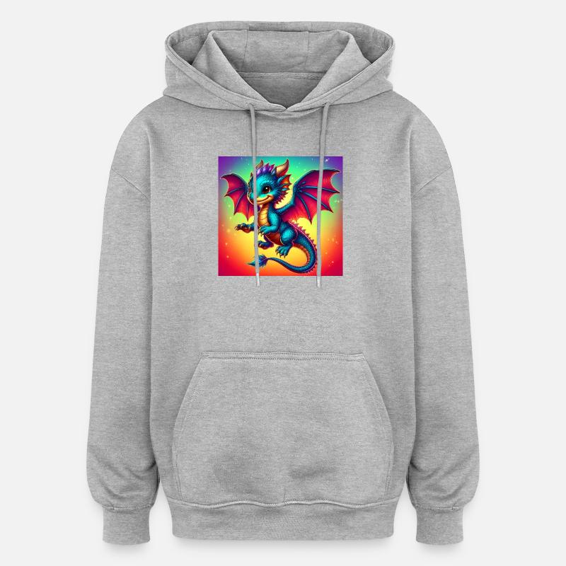 dragon - Sweat à capuche oversize unisexe - gris chiné