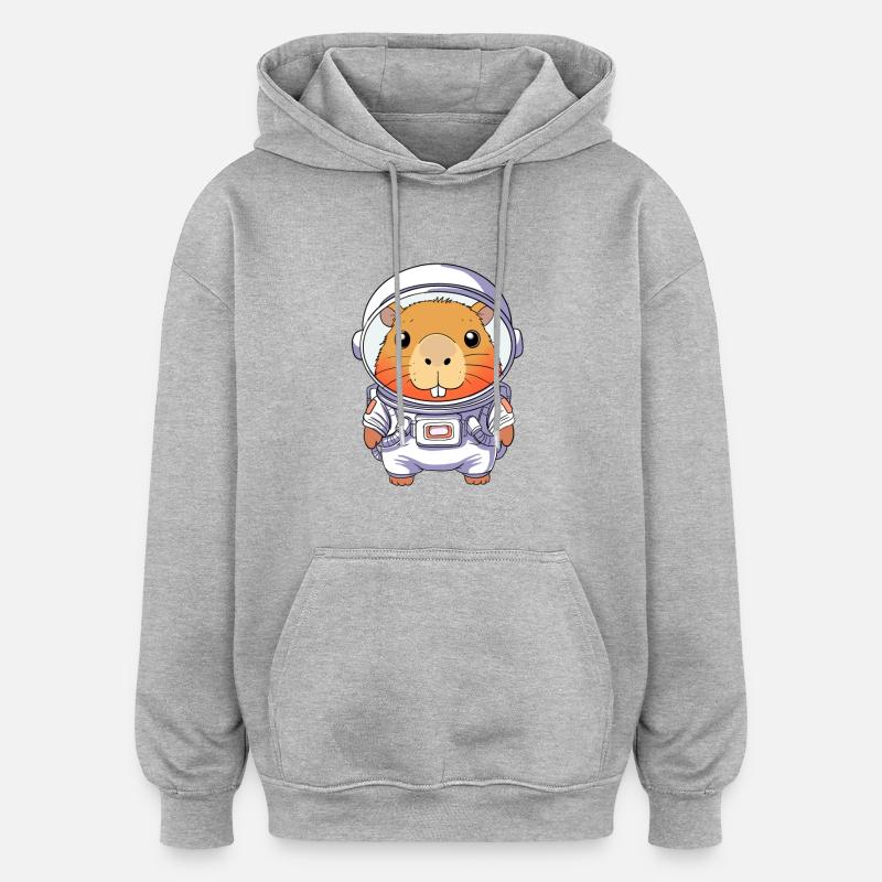 Capybara Astronaute - Sweat à capuche oversize unisexe - gris chiné