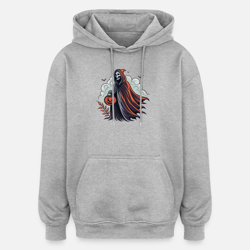 Halloween Sensenmann mit Kürbis - Oversized Unisex Hoodie - Grau meliert