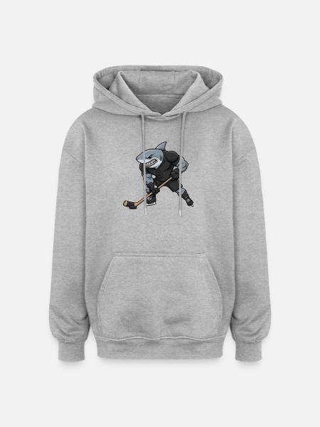 Megalodon Owner Strong Hockey Player Cool - Oversized Unisex Hoodie - heather grey