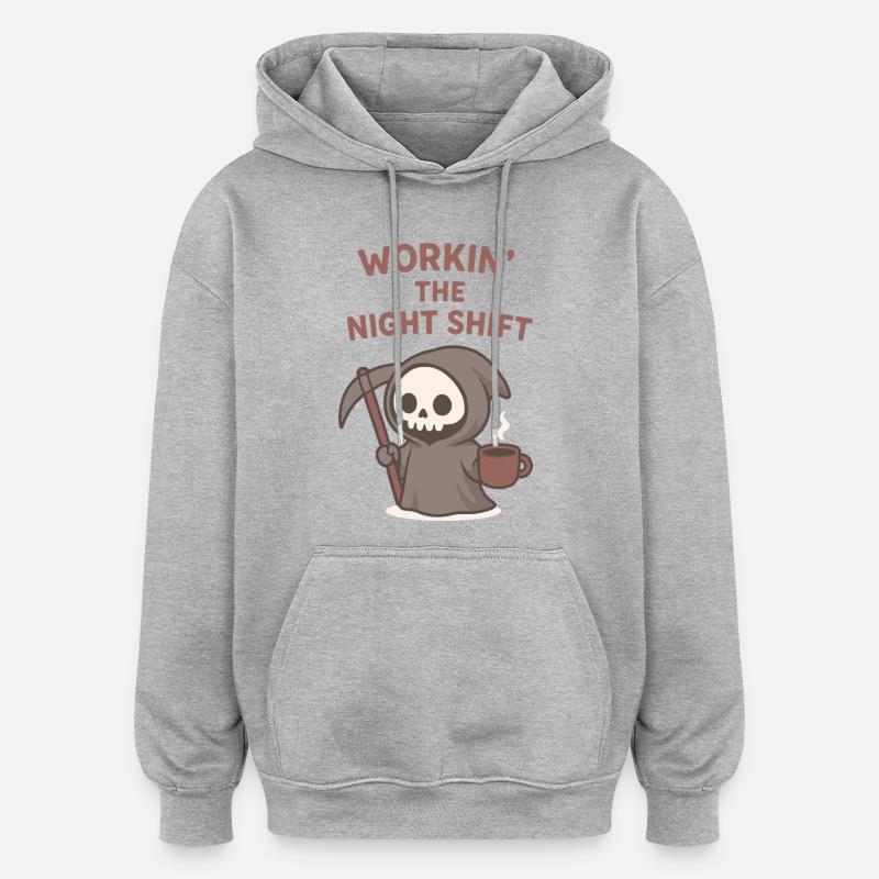 Nachtschicht Sensenmann Kaffee - Oversized Unisex Hoodie - Grau meliert
