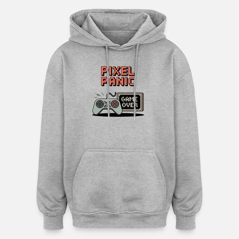 Pixel Panic – Game Over Rage Modus - Oversized Unisex Hoodie - Grau meliert