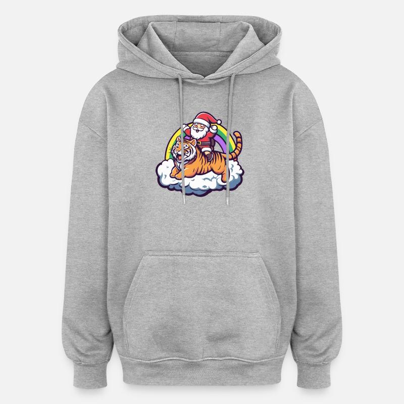 Tigre Père Noël Noël - Sweat à capuche oversize unisexe - gris chiné