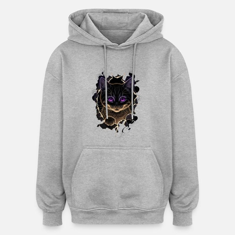 Chat déchiré tissu - Sweet Gothic - Sweat à capuche oversize unisexe - gris chiné