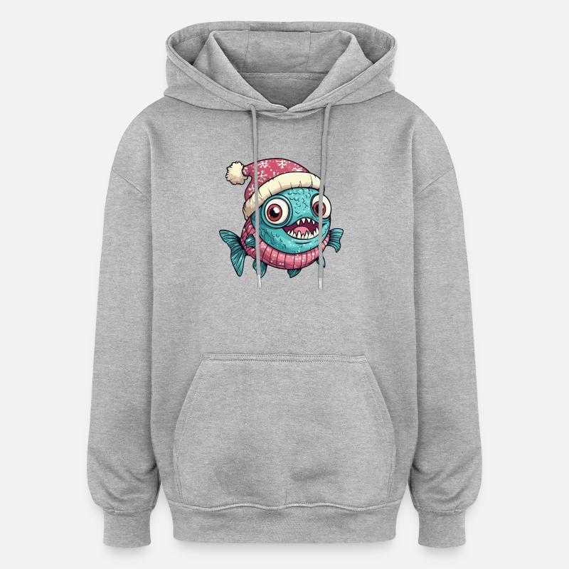 Noël de poisson piranha - Sweat à capuche oversize unisexe - gris chiné
