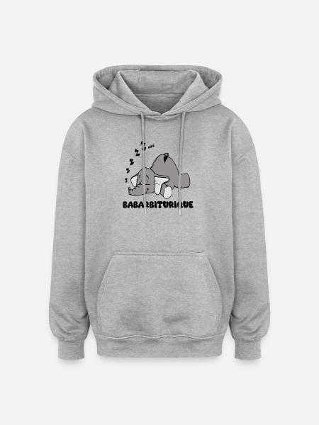 Sleeping Elephant with the title babarbituric - Oversized Unisex Hoodie - heather grey