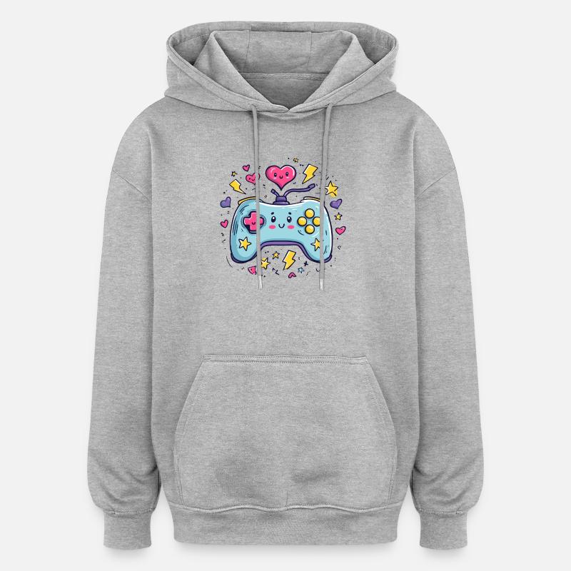 Kawaii Controller Herzfreude - Oversized Unisex Hoodie - Grau meliert