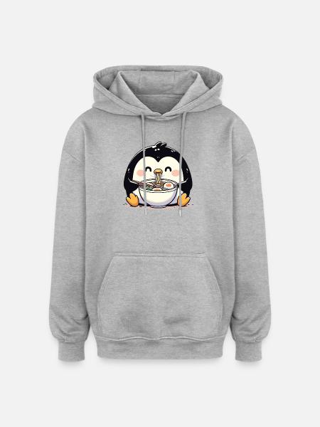 Penguin with noodles ramen kawaii penguin - Oversized Unisex Hoodie - heather grey