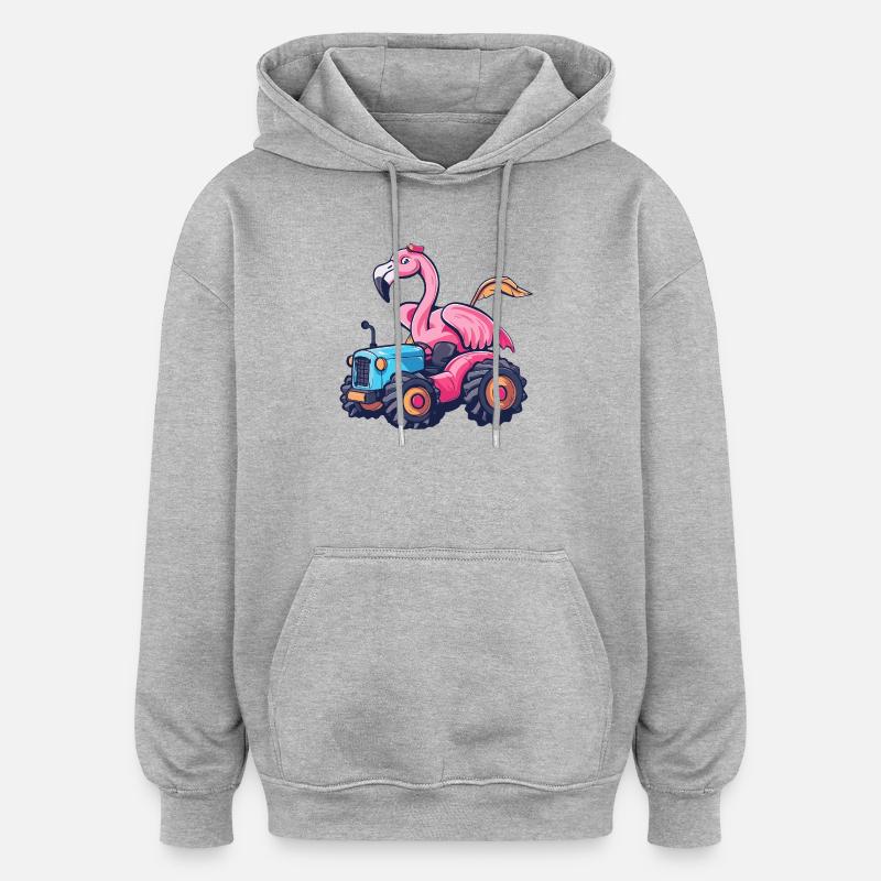 Flamingo Traktor Farmer - Oversized Unisex Hoodie - Grau meliert