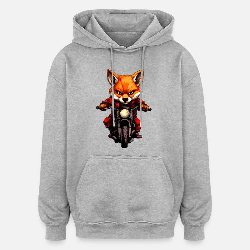 Motorcycle Foxes - Sweat à capuche oversize unisexe - gris chiné