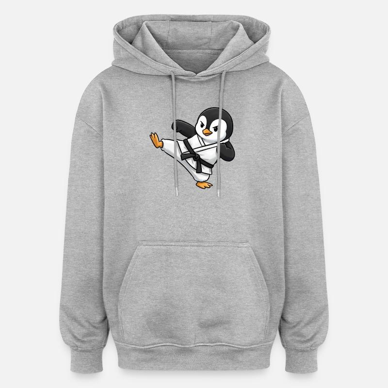 Karate Penguin Arts Martiaux Kick - Sweat à capuche oversize unisexe - gris chiné