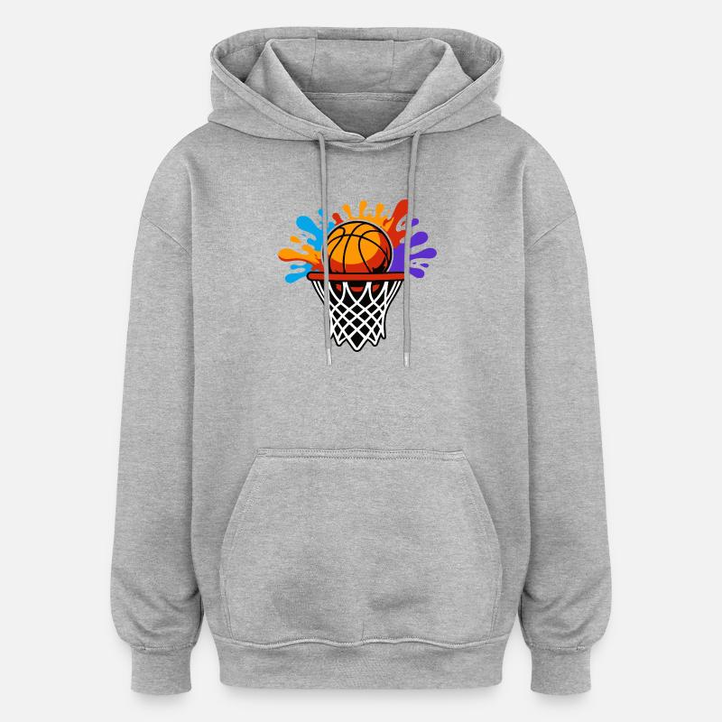 Panier de basket-ball Rainbow Splash - Sweat à capuche oversize unisexe - gris chiné