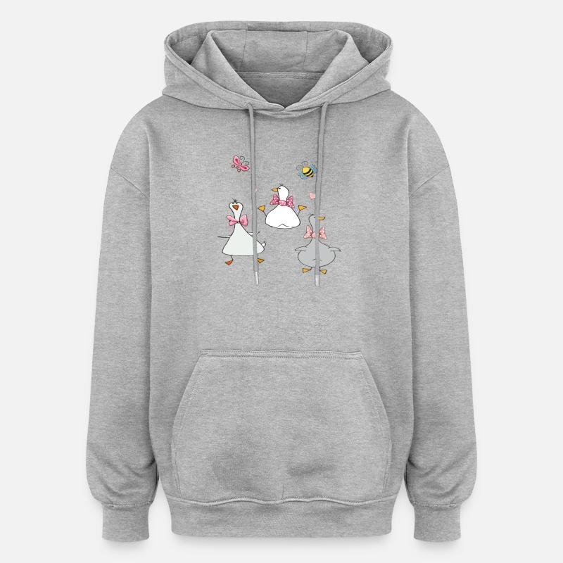 Oies drôles avec papillon et abeille - Sweat à capuche oversize unisexe - gris chiné