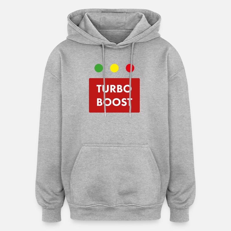 Texte rétro du turbo boost - Sweat à capuche oversize unisexe - gris chiné
