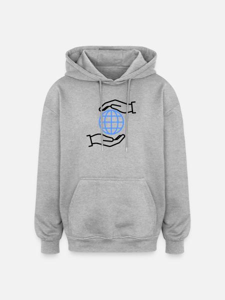 Globe Hands Outline Global - Oversized Unisex Hoodie - heather grey