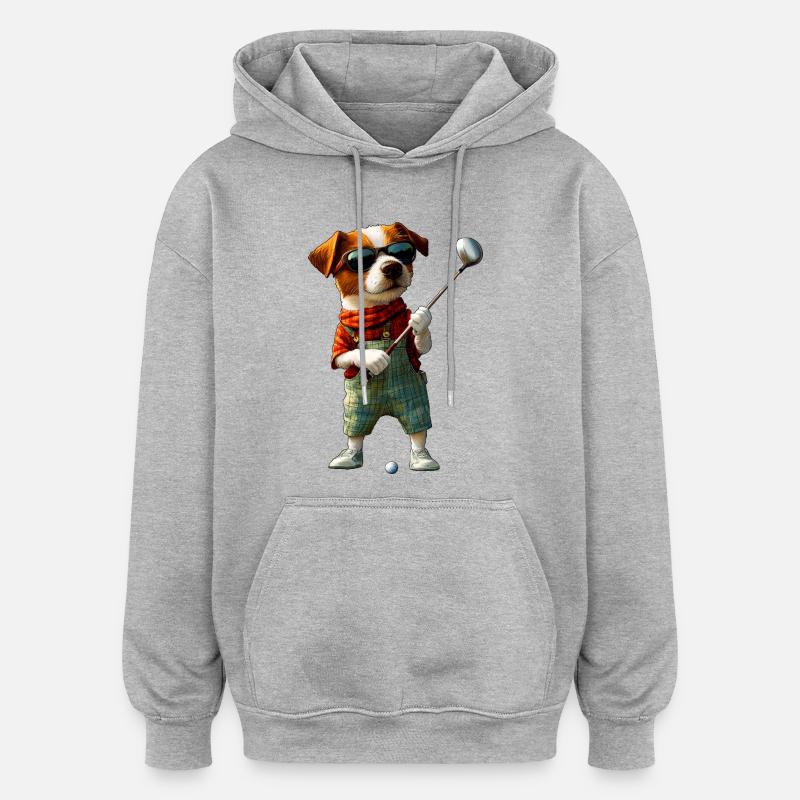 Chien Golf Jack Russell - Sweat à capuche oversize unisexe - gris chiné