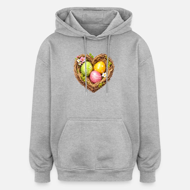 Herzförmiges Osternest mit Eiern - Oversized Unisex Hoodie - Grau meliert