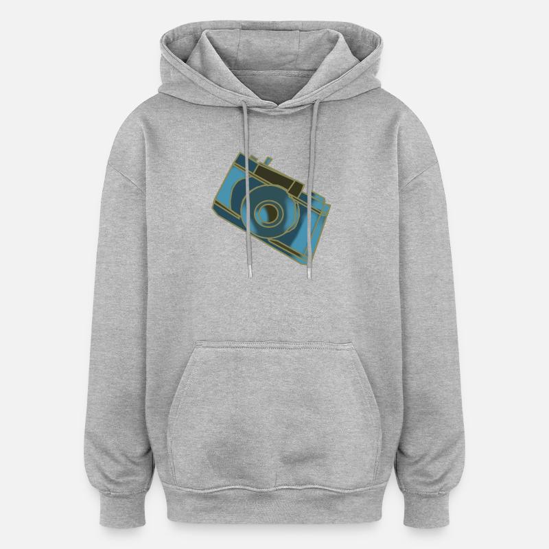 Motif de caméra Rétro Blue - Sweat à capuche oversize unisexe - gris chiné
