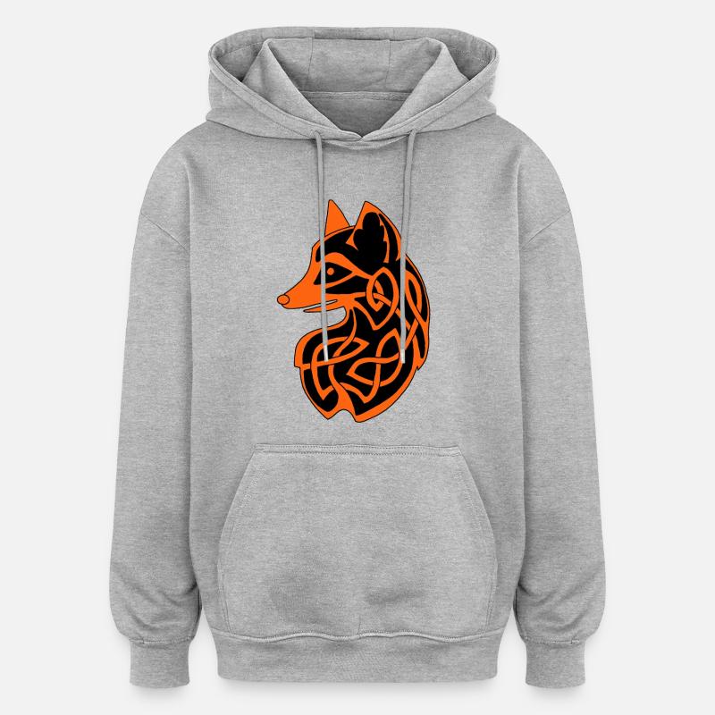 Renard celte - Sweat à capuche oversize unisexe - gris chiné