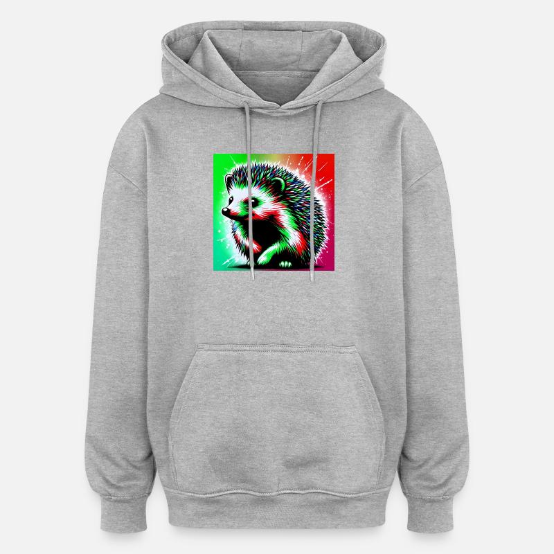 hérisson - Sweat à capuche oversize unisexe - gris chiné