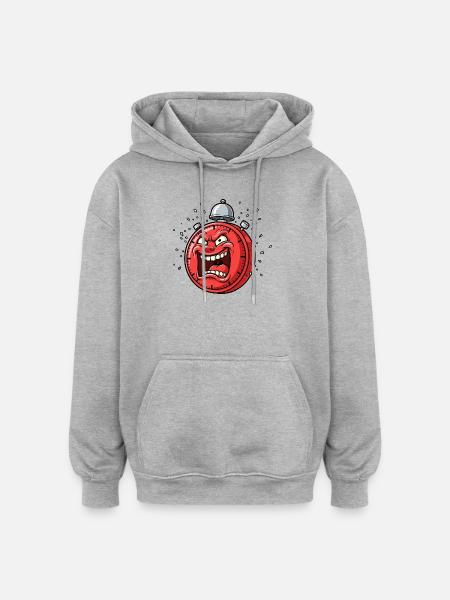 Angry Alarm Clock Cartoon - Oversized Unisex Hoodie - heather grey