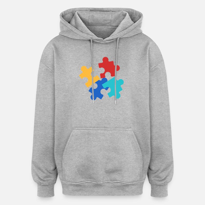 Bunte Puzzleteile Collage - Oversized Unisex Hoodie - Grau meliert