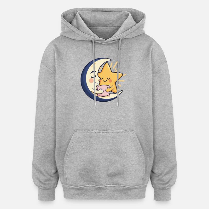 Lune et Étoile Câlinent Amies - Sweat à capuche oversize unisexe - gris chiné