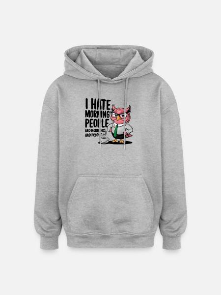 Business-Eule im Anzug mit Kaffee - Oversized Unisex Hoodie - Grau meliert