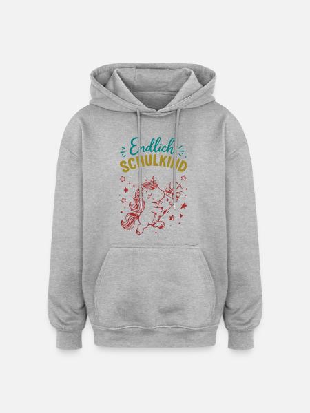 Endlich Schulkind Unicornenfreude - Oversized Unisex Hoodie - Grau meliert