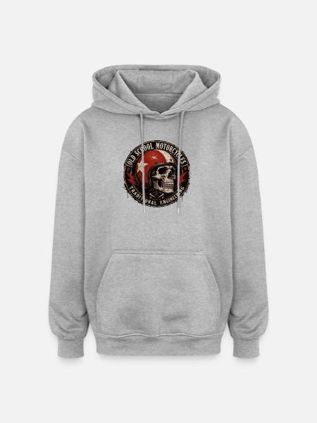 Old School Motorcycle Skull Emblem - Oversized Unisex Hoodie - heather grey