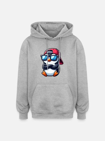 Cool Penguin with Sunglasses Cartoon 1 - Oversized Unisex Hoodie - heather grey