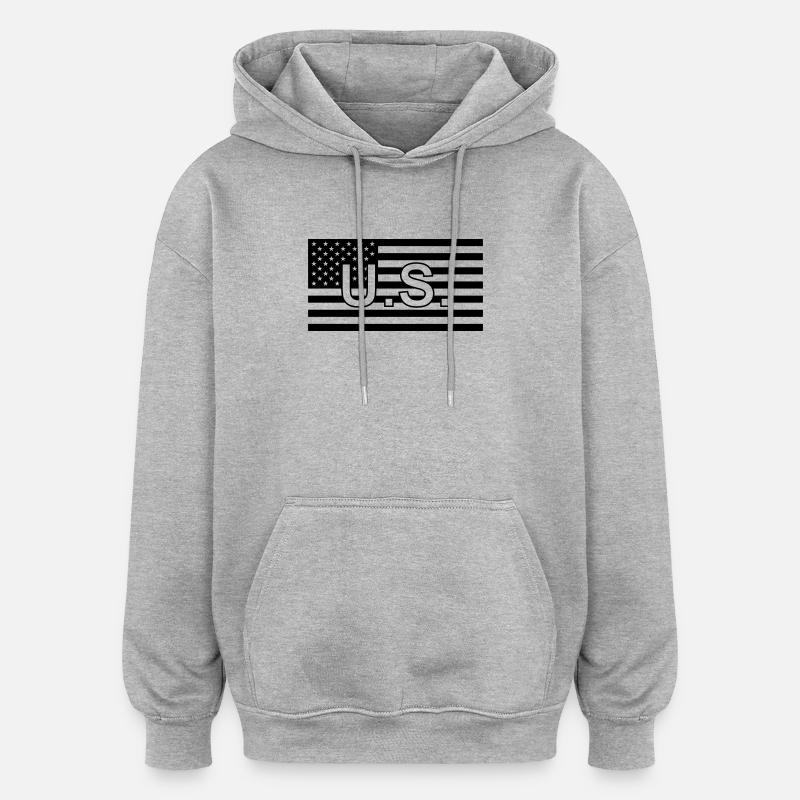 Drapeau tactique États-Unis/États-Unis - Sweat à capuche oversize unisexe - gris chiné