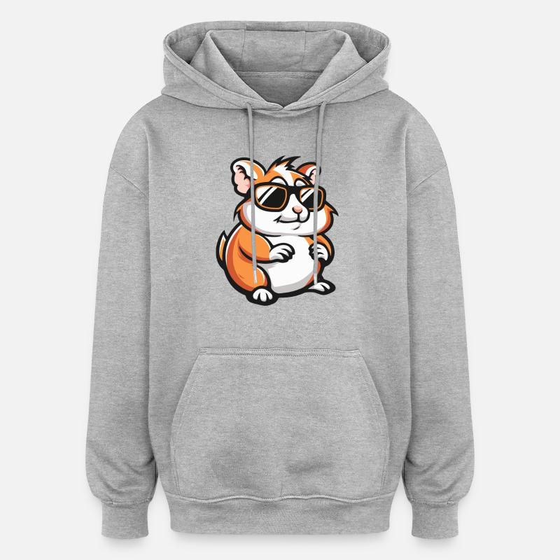 Hamster Bande Dessinée Cool - Sweat à capuche oversize unisexe - gris chiné