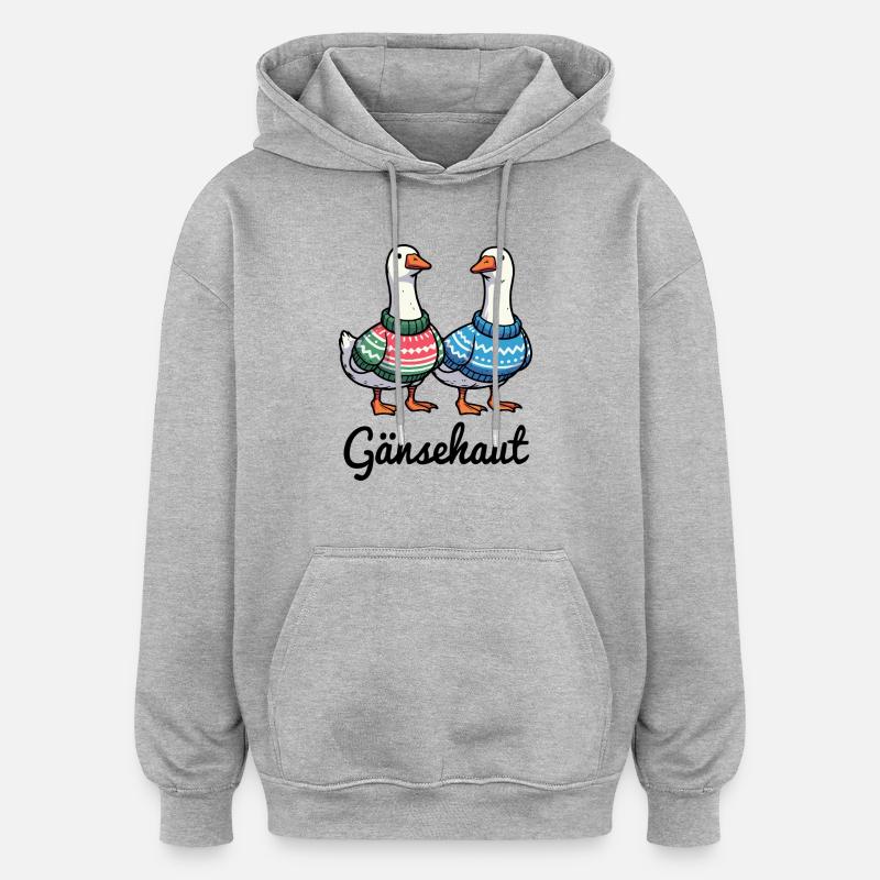 Gänsehaut - Gänse mit Strickpullovern - Oversized Unisex Hoodie - Grau meliert