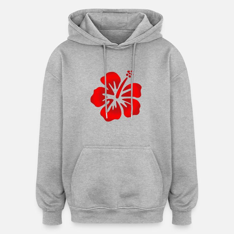 Hibiscus rouge - Sweat à capuche oversize unisexe - gris chiné